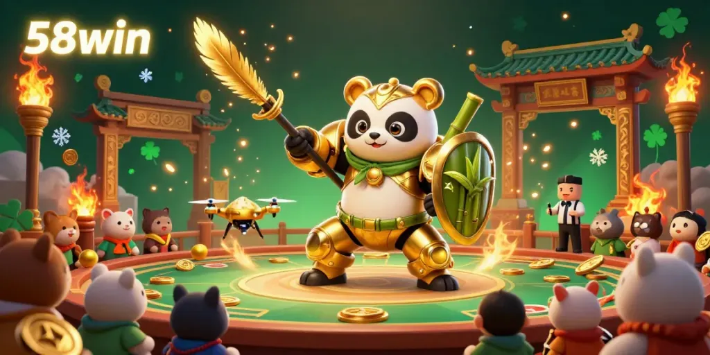 Experience the thrill of 58win in a vibrant casino scene with excited animals cheering.