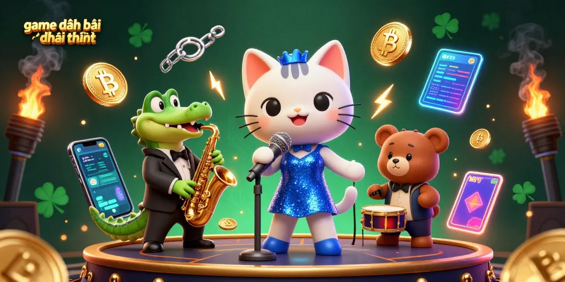 Experience the thrill of game đánh bài đổi thưởng with energetic characters in a dazzling casino scene