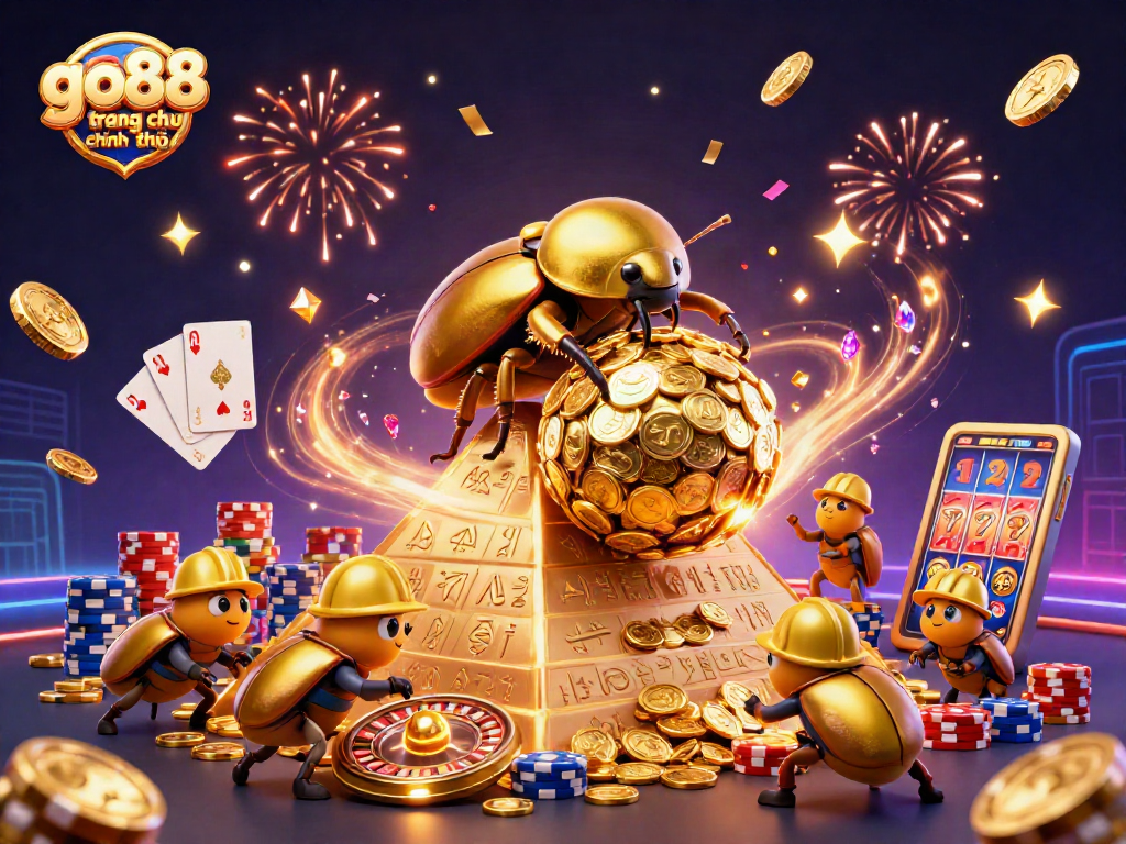 Experience the thrill of go88 trang chu chinh thuc with a vibrant casino scene featuring golden beetles and rich game elements.