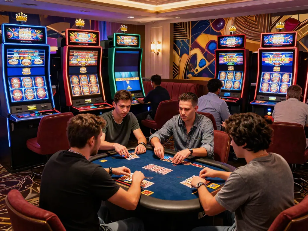 Players enjoying the vibrant ambiance of a credit card casino, engaging in games and making deposits.
