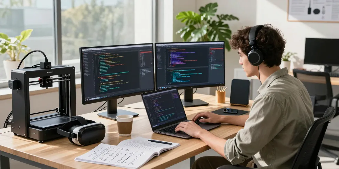 AI development workspace with programmer coding and showcasing advanced 18+ ai technology.
