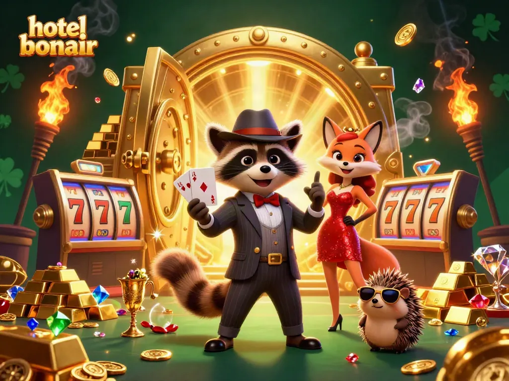 Experience thrilling casino action with hotelbonair characters amidst dynamic gaming elements.
