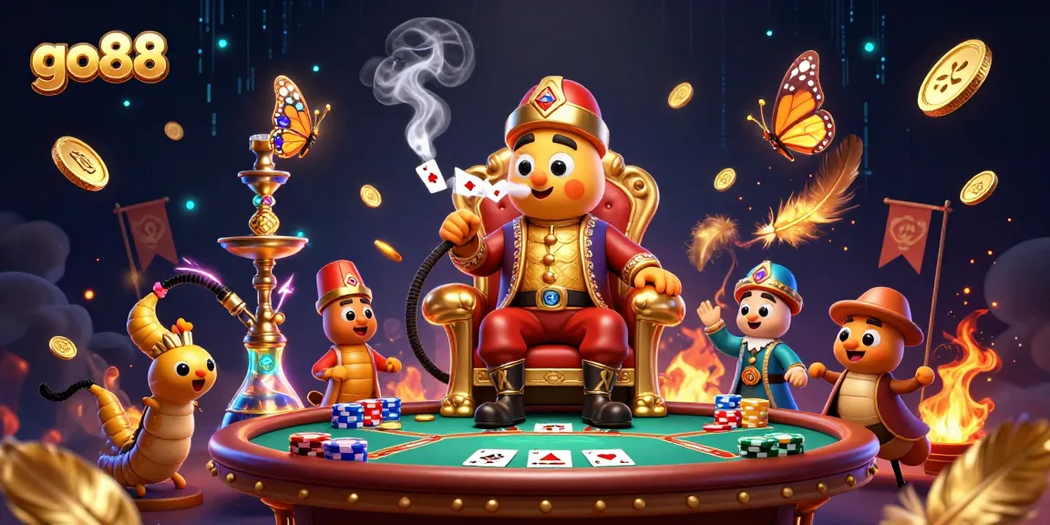 Play poker with go88's vibrant 3D illustration showcasing a caterpillar hookah-master.