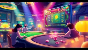 Experience the thrill of bắn cá đổi thưởng with dynamic action at casino tables filled with excitement and vibrant colors.