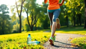 Person jogging in a scenic park, promoting weight loss and healthy lifestyle.