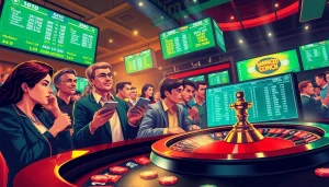Experience thrilling sports betting action at https://ii69vn.com/ featuring diverse enthusiasts at a vibrant casino.
