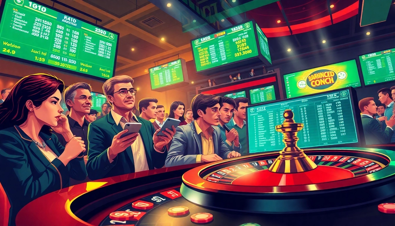 Experience thrilling sports betting action at https://ii69vn.com/ featuring diverse enthusiasts at a vibrant casino.