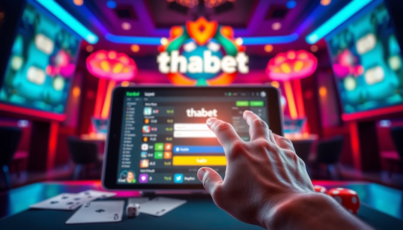 Active user navigating the thabet đăng nhập portal on a vibrant casino-themed interface.