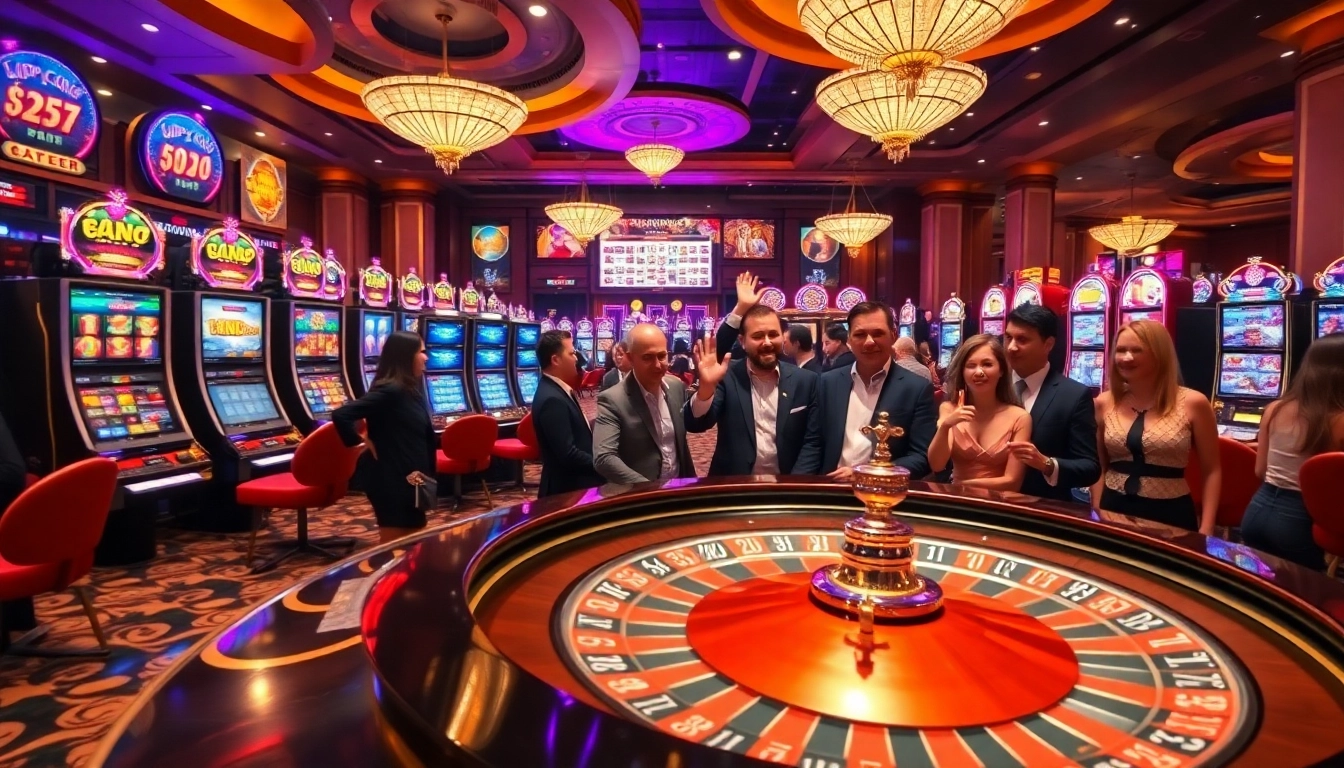 Experience the thrill of Nhà cái uy tín in a luxurious casino setting with vibrant slot machines and poker action.