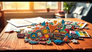 Explore colorful custom pins showcasing unique designs and craftsmanship on display.