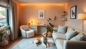 Anxiety treatment Sydney in a tranquil therapy room featuring a psychologist and an assisting therapy dog.