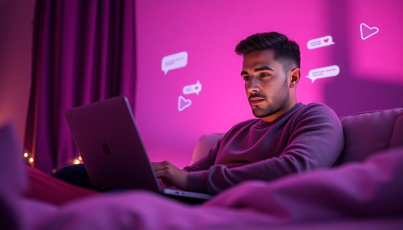 Engaging in ai sex chat with a digital girlfriend in a cozy, modern setting.