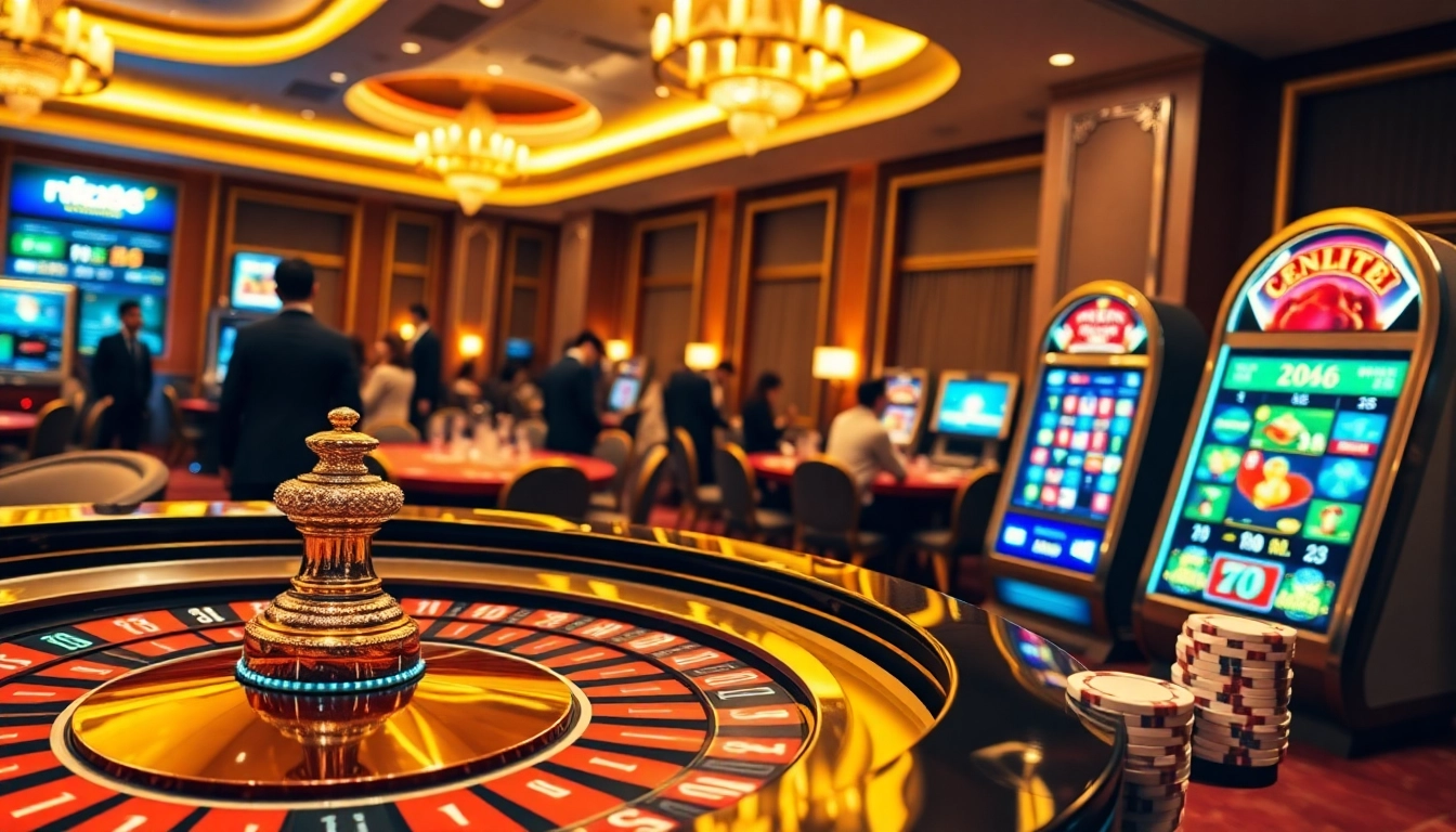 Experience thrilling gambling moments at rr88 with a vibrant casino scene featuring roulette and poker.
