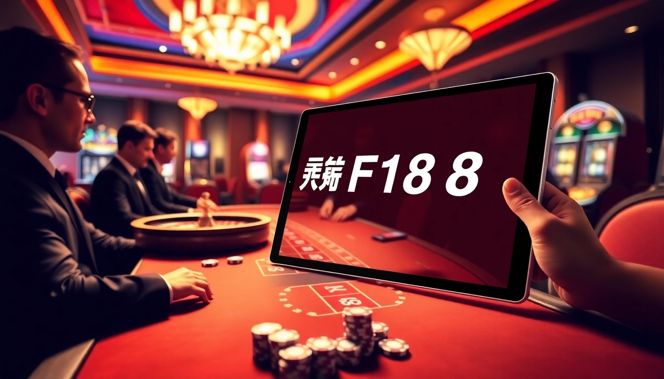 Experience the thrill of high-stakes gaming at พอร์ทเกม F168 with a modern casino interface and vibrant atmosphere.