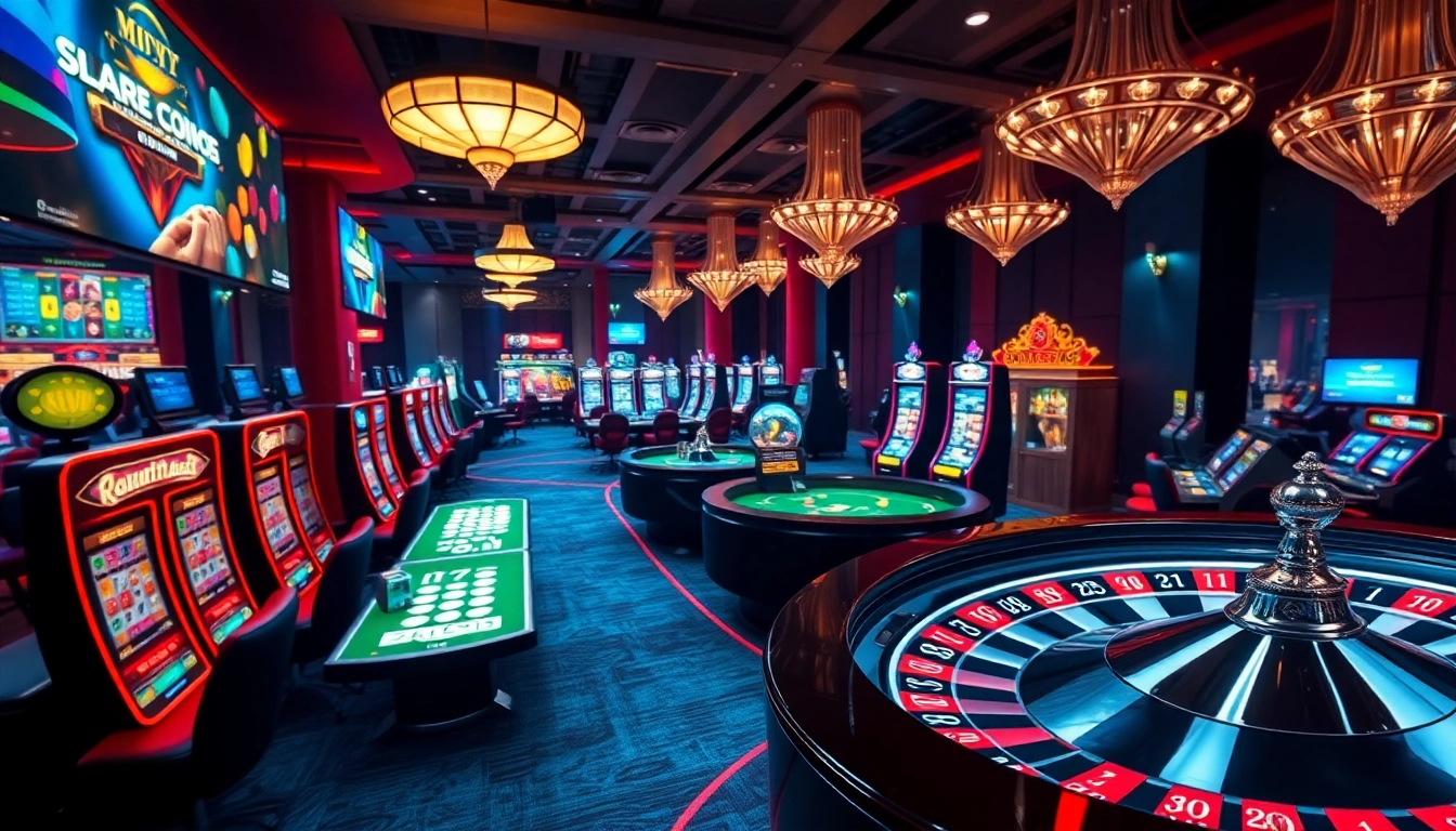 Engaging scene of online gambling at https://xx88.bar/, showcasing casino tables and vibrant slot machines.