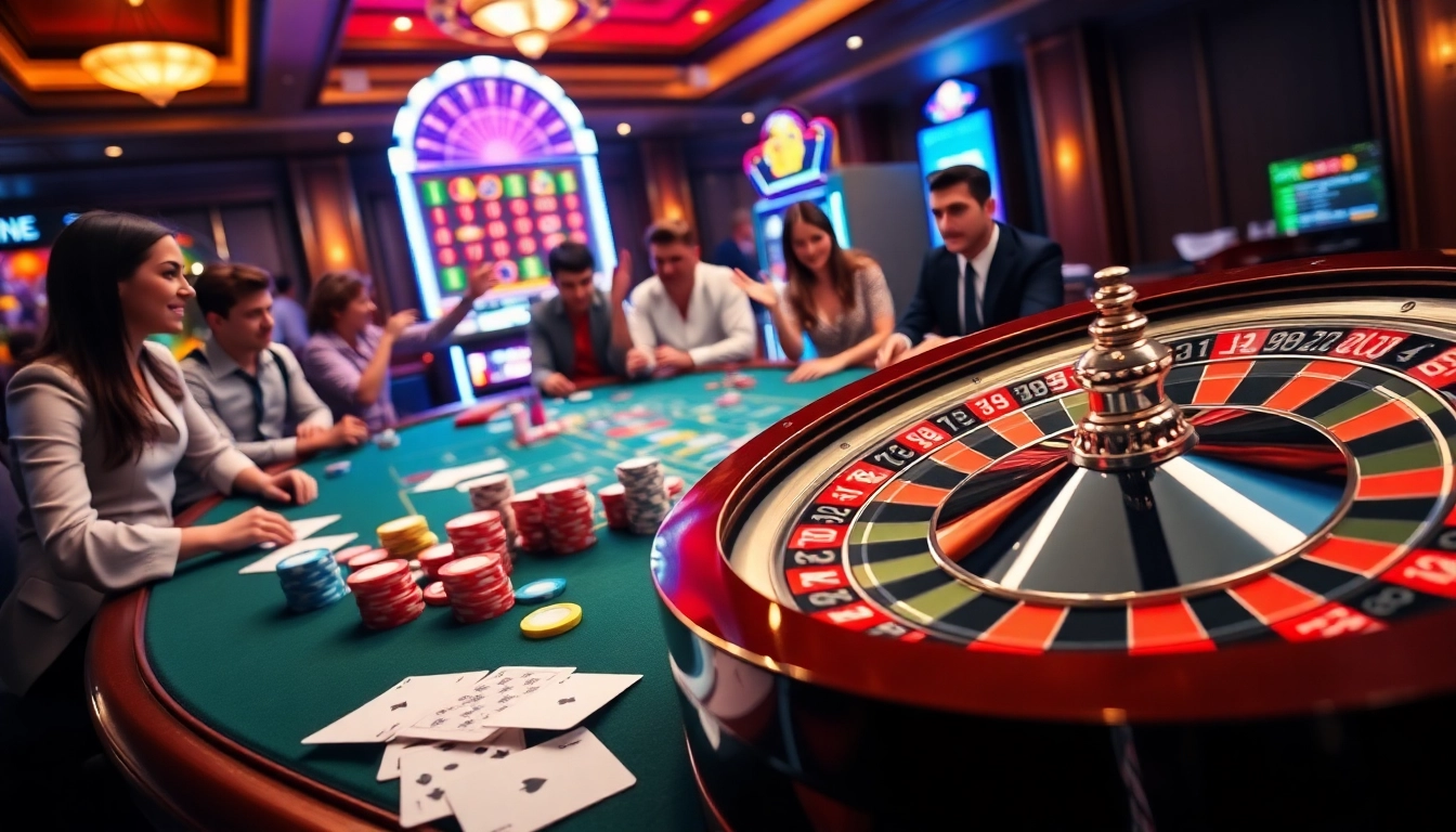 Gamblers enjoying a thrilling game at a luxurious casino table at https://f168.us/ showcasing excitement and action.