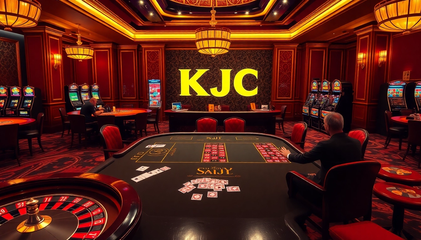 KJC's luxurious casino gaming scene featuring poker, roulette, and elegant decor.