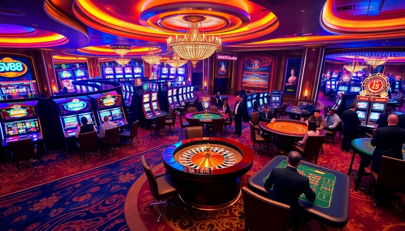 Experience the excitement at Casino sv88 with vibrant gaming tables and slot machines.