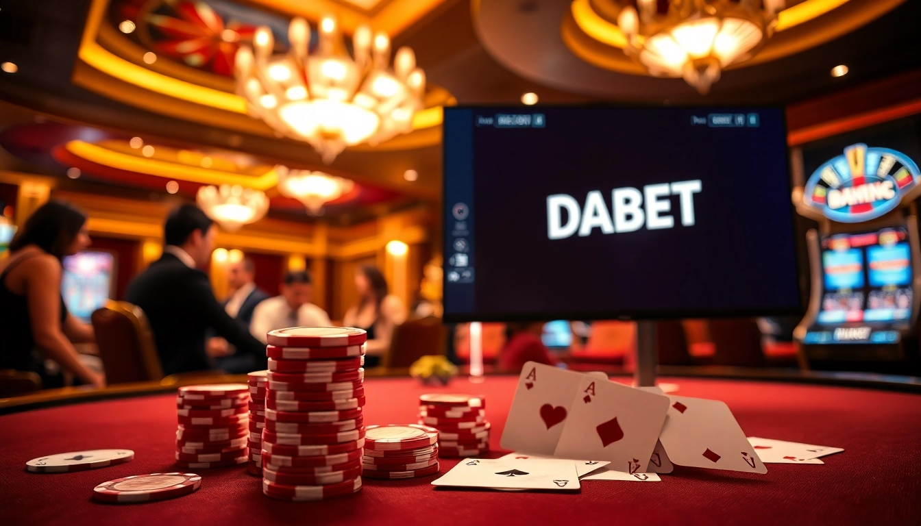 Experience the excitement of online gambling at https://dabet.homes with engaging poker players and vibrant casino elements.