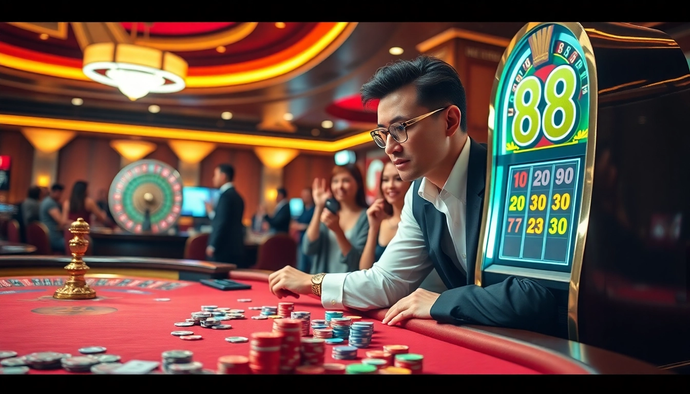 Experience the excitement of GO 88 at a vibrant casino poker table with colorful chips and cards.