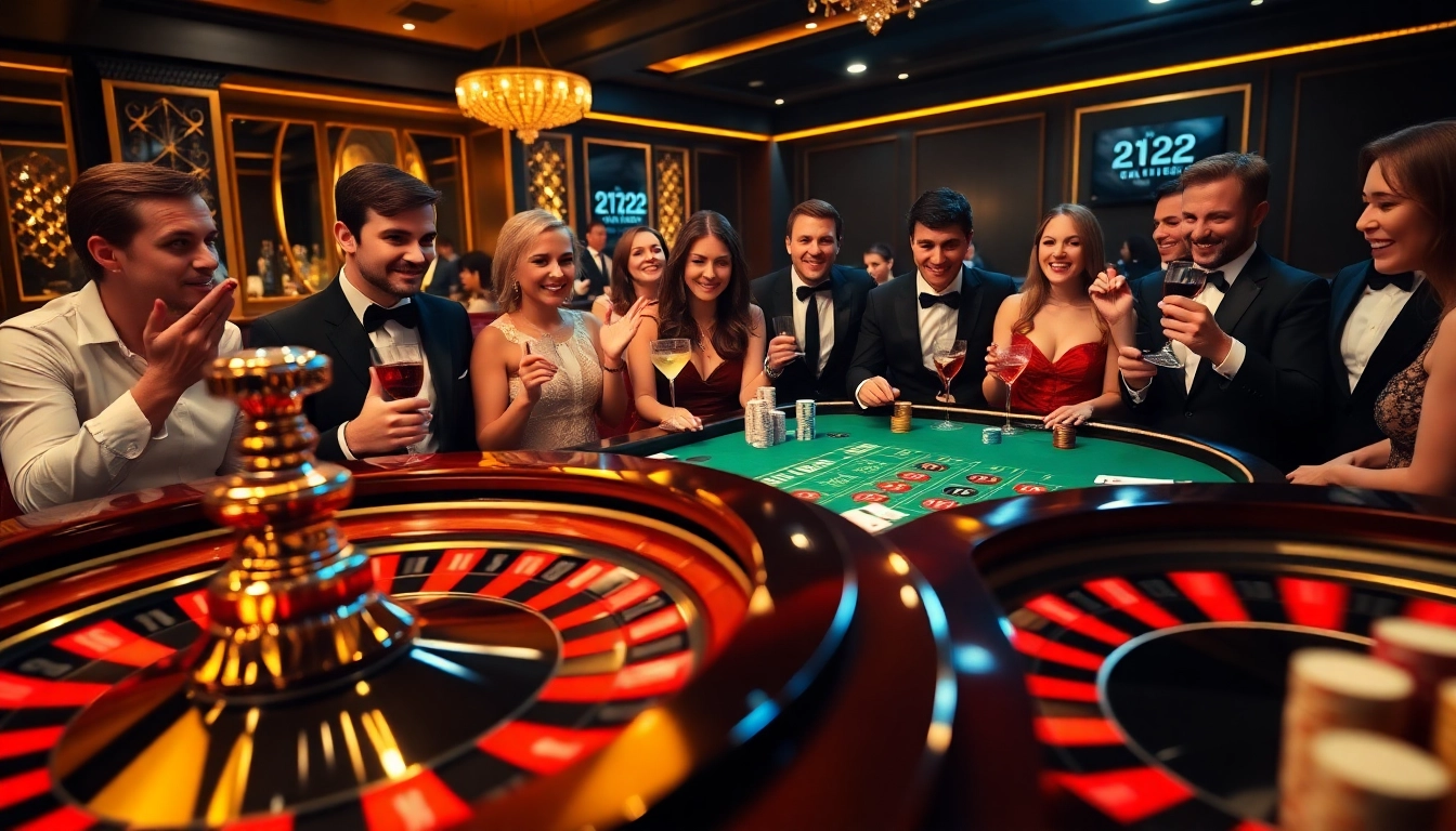 Players enjoying an engaging roulette game at 222BD Casino with vibrant colors and excitement.