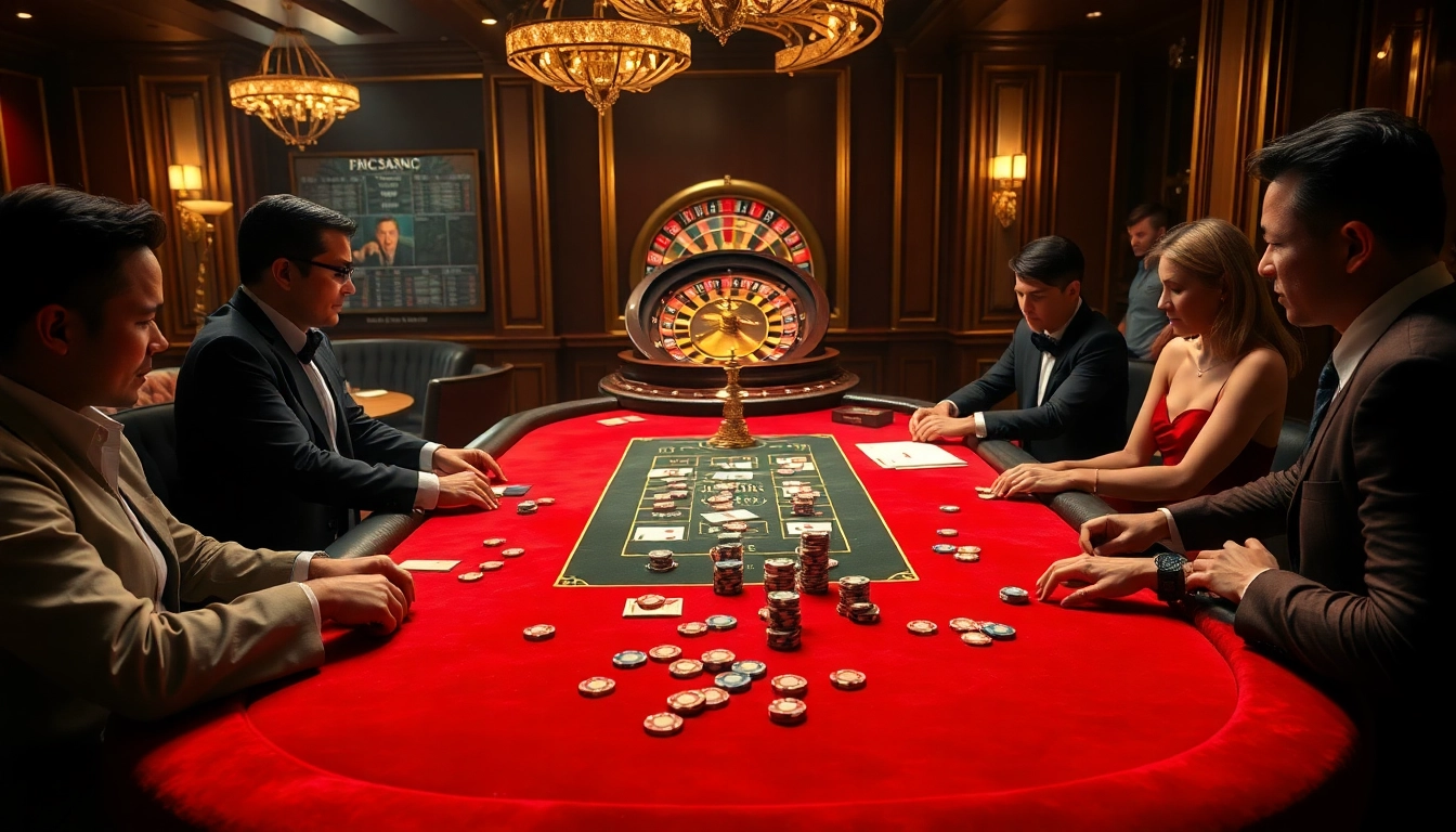 Professional gamblers playing poker at a luxurious casino table on https:/cm88.bz/.