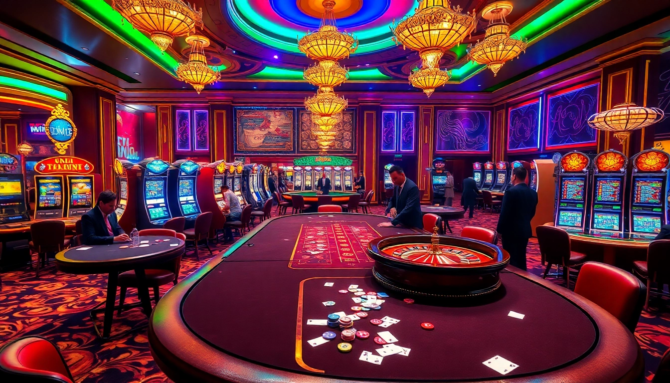 Exciting casino scene enticing players at https://13win.vegas/ with vibrant gaming tables and slot machines.