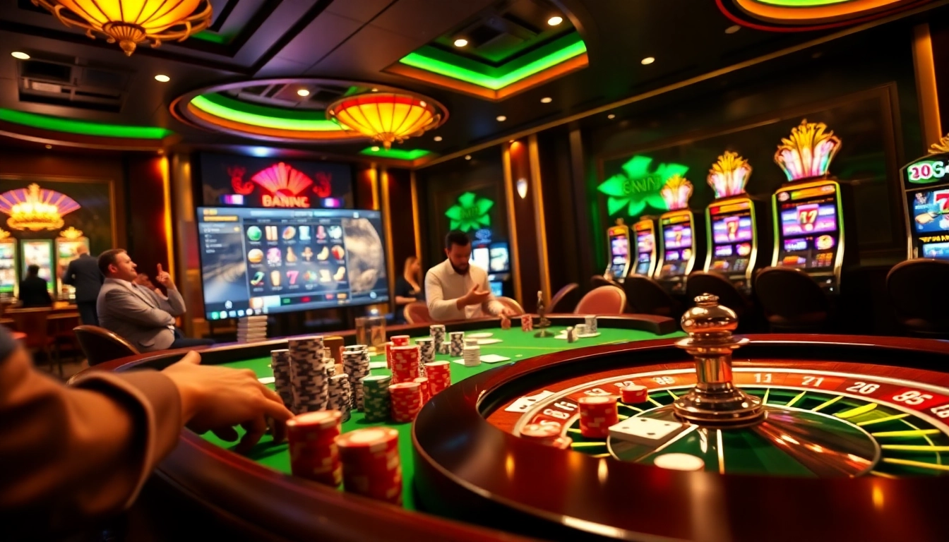 Betting excitement at https://98win.fund with vibrant poker chips and cards in a luxurious casino setting.