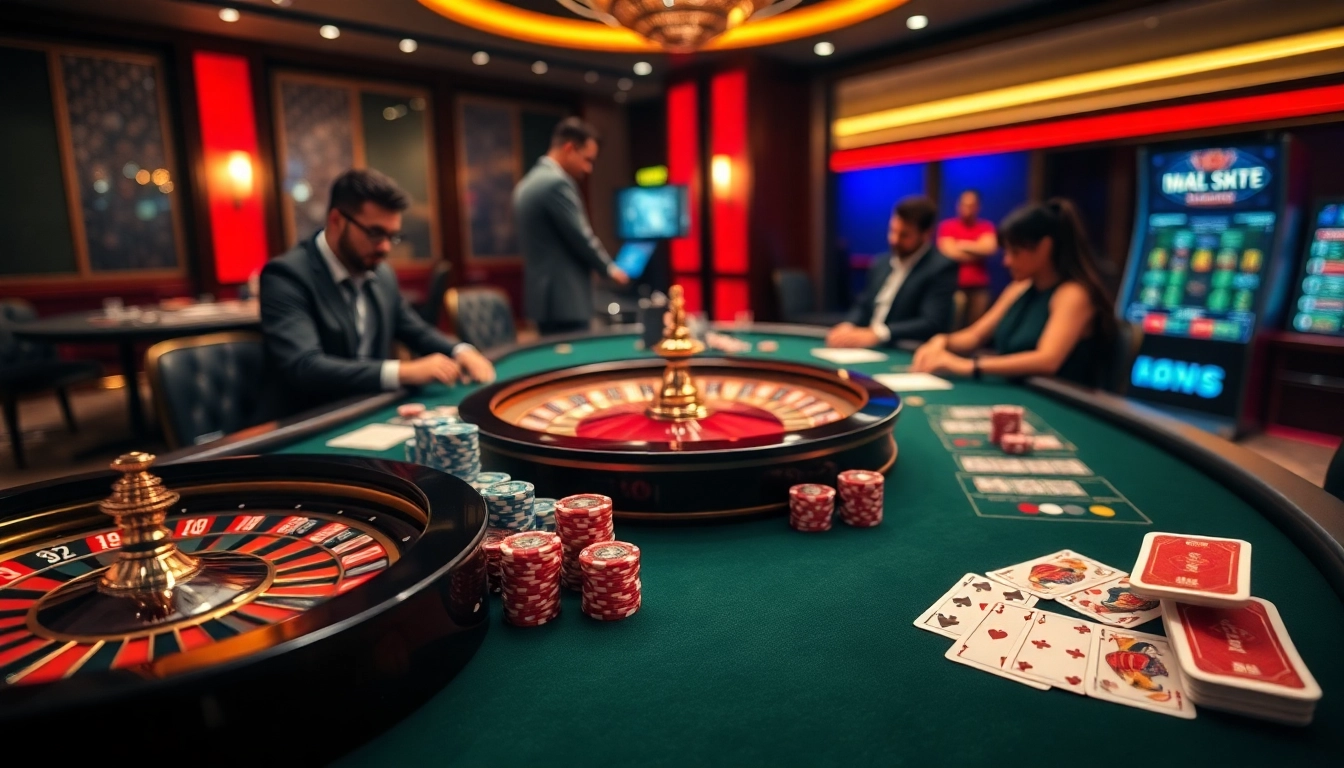 Exciting poker game action at 88i casino showcasing professional dealer and vibrant chips.