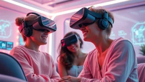 Experience engaging interactions with sex AI characters in a modern VR setting.