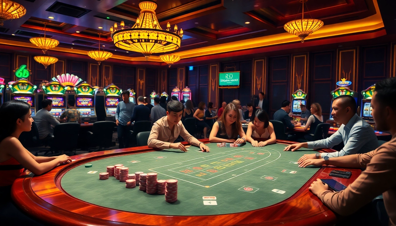 Engage with the thrilling RR88 link at a bustling casino filled with players enjoying games.