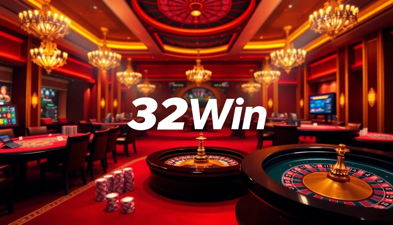 Engage in thrilling betting experiences at trang chủ 32Win online casino with poker chips and roulette.