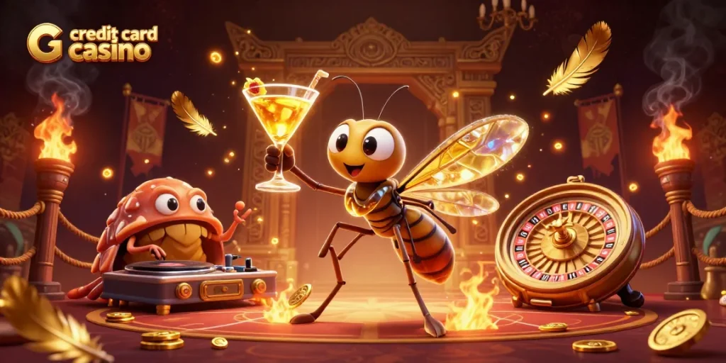 Experience the excitement at a credit card casino with vibrant characters and rich gaming elements.