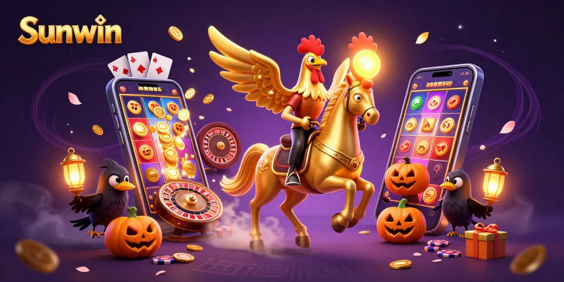 Sunwin takes center stage in a vibrant casino scene filled with dynamic gaming elements and characters.
