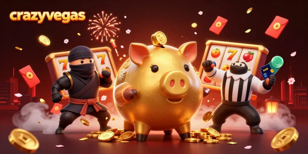 Experience thrilling excitement with crazyvegas as the sumo piggy bank battles for big wins among vibrant slot reels.