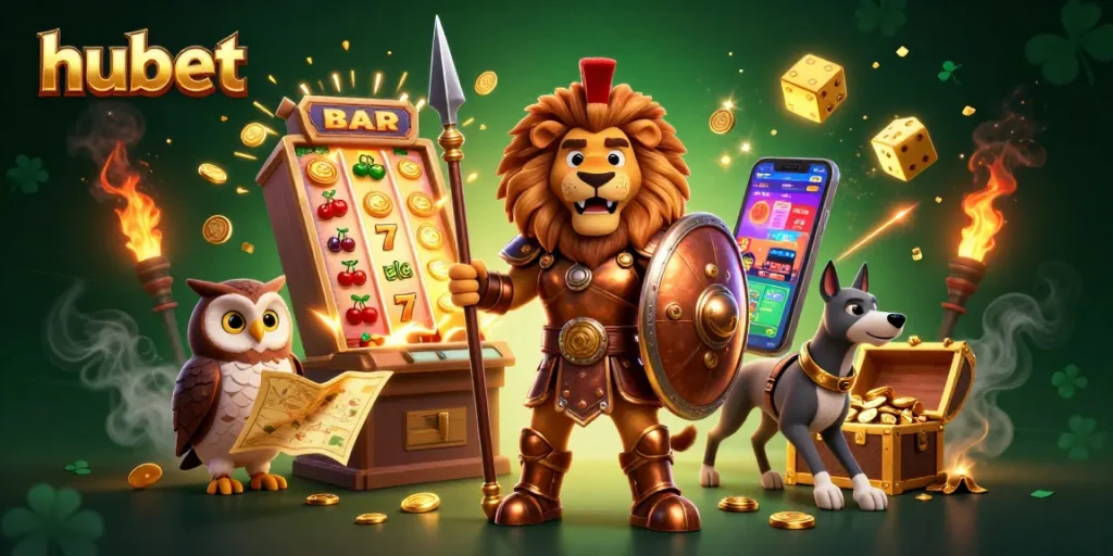 Experience the excitement of hubet with a vibrant 3D casino illustration of a jackpot scene.
